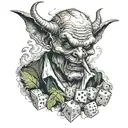 devil snorting cocaine with dice smoking weed tattoo design idea