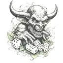 devil snorting cocaine with dice smoking weed tattoo design idea