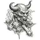 devil snorting cocaine with dice smoking weed tattoo design idea