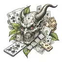 devil snorting cocaine with dice and cards smoking weed leaves tattoo design idea