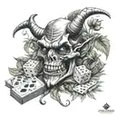devil snorting cocaine with dice and cards smoking weed leaves tattoo design idea