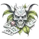 devil snorting cocaine with dice and cards smoking weed leaves vile of cocaine  tattoo design idea