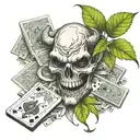 devil snorting cocaine with dice and cards smoking weed leaves vile of cocaine  tattoo design idea