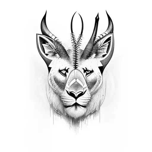 3 faces of Capra nubiana, Panthera leo and Gemsbok tattoo design idea