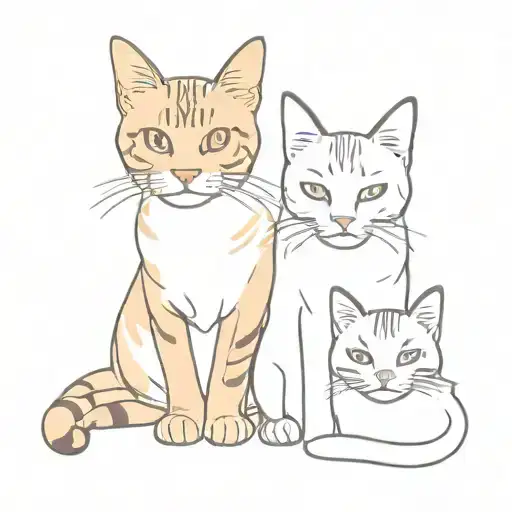 two bengal house cats 1 kitten 1 adult faces thin outline tattoo tattoo design idea