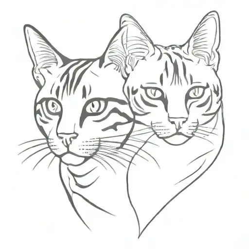 two bengal house cats faces thin outline tattoo tattoo design idea