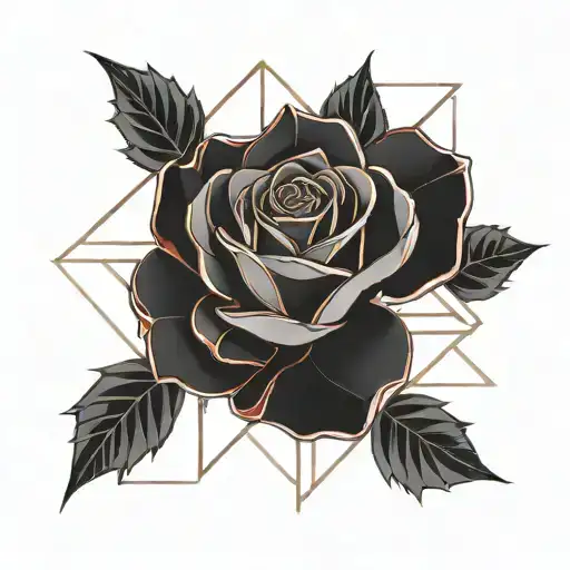 red rose, black leaves, geometric, symetric  tattoo design idea