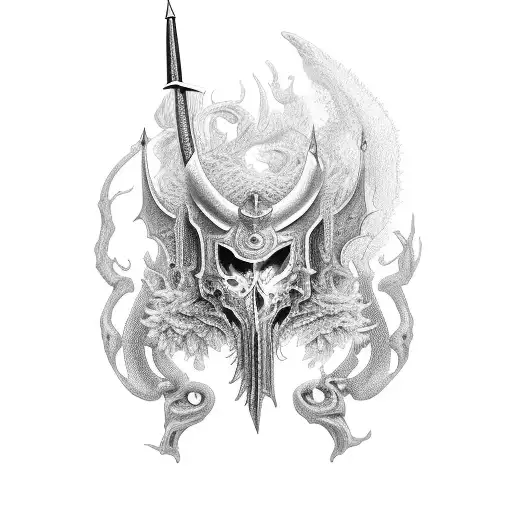 Espada mas ao inves da lamina uma espada de sao jorge com um colar de miçanga verde e vermelho ao redor tattoo design idea