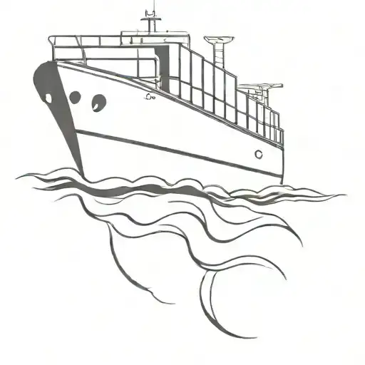 A minimalist outline of a cargo ship sailing on rough waters tattoo design idea