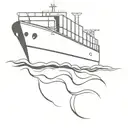 A minimalist outline of a cargo ship sailing on rough waters tattoo design idea
