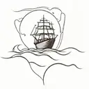A minimalist outline of a cargo ship sailing on rough waters tattoo design idea