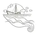 A minimalist outline of a cargo ship sailing on rough waters tattoo design idea