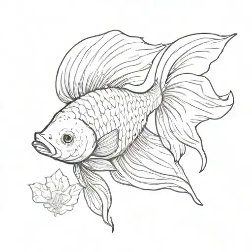 betta fish and aquatic plants growing tattoo design idea