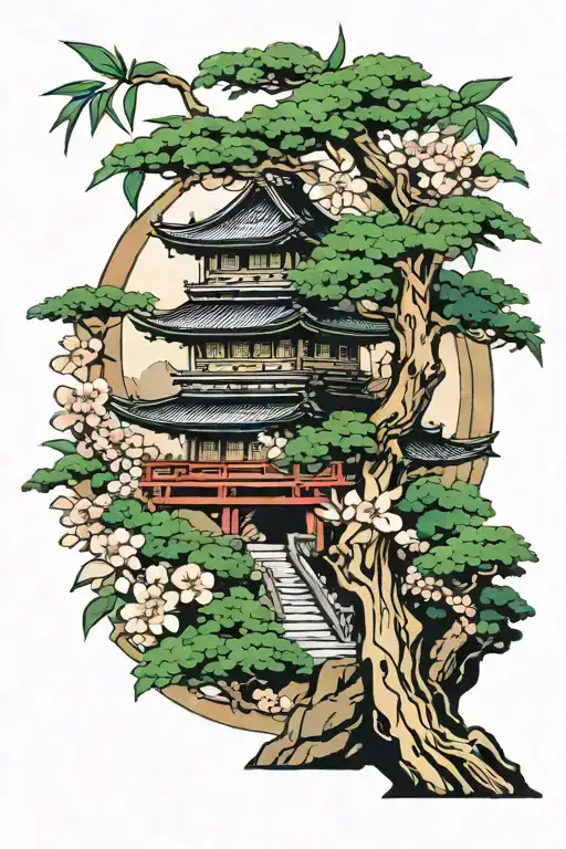 discipline in Japanese with bamboo or bonsai tree or cherry blossom  tattoo design idea