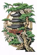 discipline in Japanese with bamboo or bonsai tree or cherry blossom  tattoo design idea