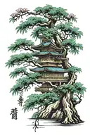 discipline in Japanese with bamboo or bonsai tree or cherry blossom  tattoo design idea