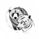 A majestic bear and leopard standing side by side in a powerful pose tattoo design idea