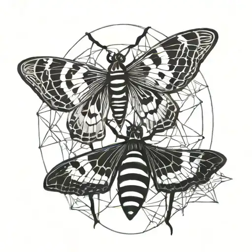 Lunar Moth and Black Widow Spider with broken web tattoo design idea