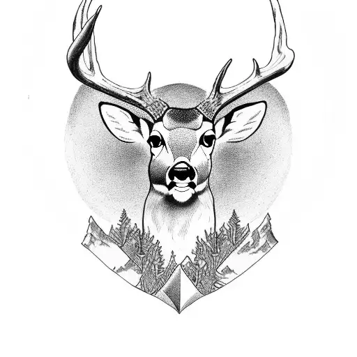 realistic male deer with mountains and genesis 27:3 tattoo design idea