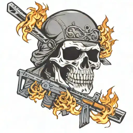 ski mask ak47 skull smoke fire tattoo design idea