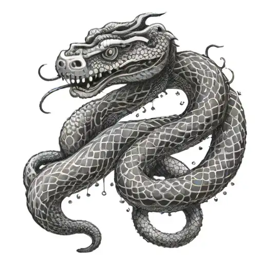 A snake intertwined with a mythical creature from Japanese mythology tattoo design idea