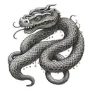A snake intertwined with a mythical creature from Japanese mythology tattoo design idea