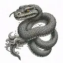 A snake intertwined with a mythical creature from Japanese mythology tattoo design idea