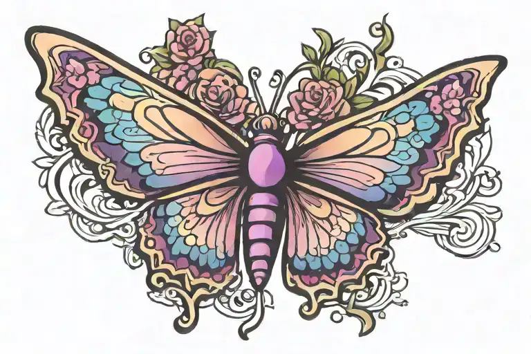 Butterfly Connie colorful pink and purple memory tattoo tattoo design idea