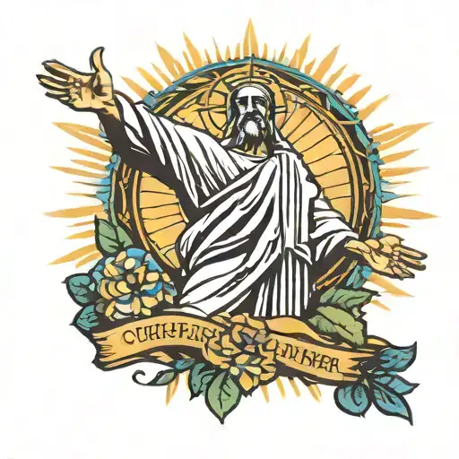 christ the redeemer statue with argentina sun symbol tattoo design idea