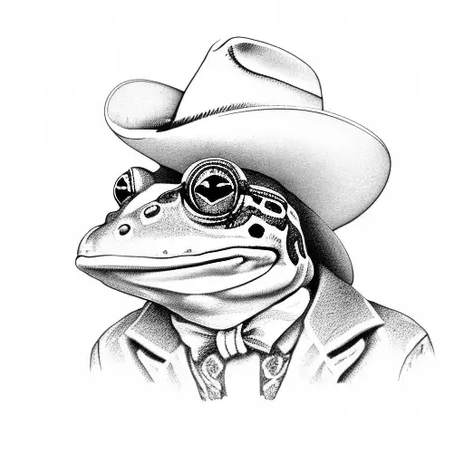 a frog with a cowboy hat sitting on a rocking chair in profile tattoo design idea
