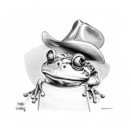 a frog with a cowboy hat sitting on a rocking chair tattoo design idea