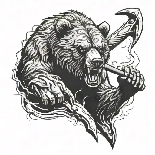 muscular grizzly bear with axe  tattoo design idea