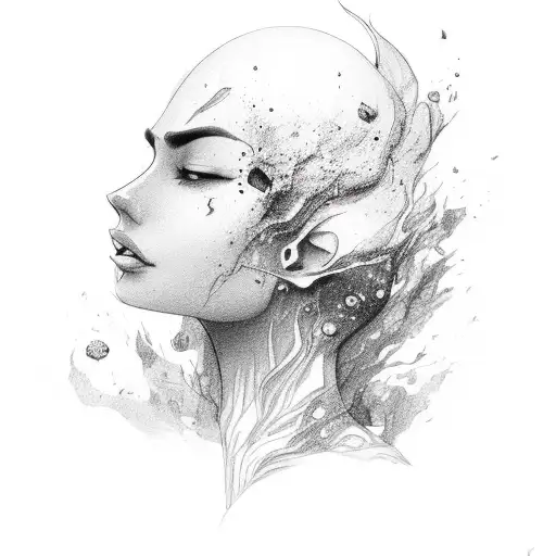 woman transform to earth fire wind water tattoo design idea