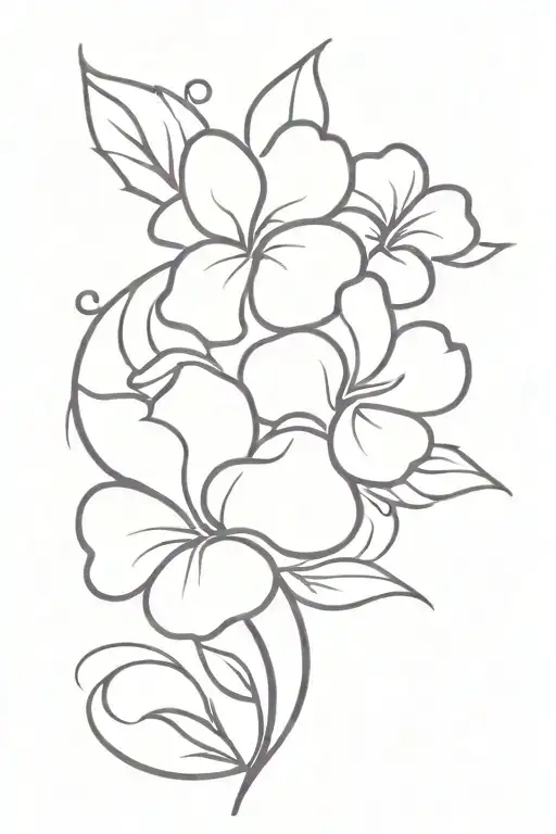 simple violet flower tattoo with "adoption symbol" intertwined within the lower stem of the flower and "adoption symbol" tattoo design idea