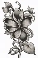 simple violet flower tattoo with "adoption symbol" intertwined within the lower stem of the flower tattoo design idea