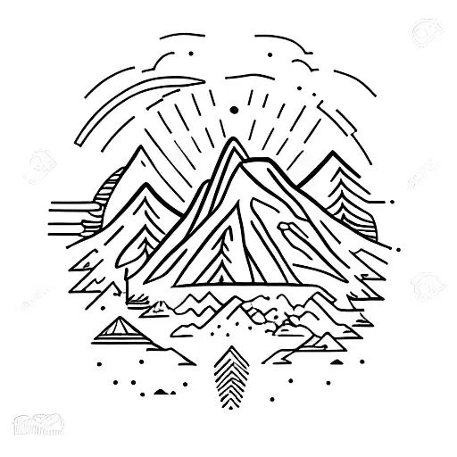 Mountain Scene with compass tattoo design idea