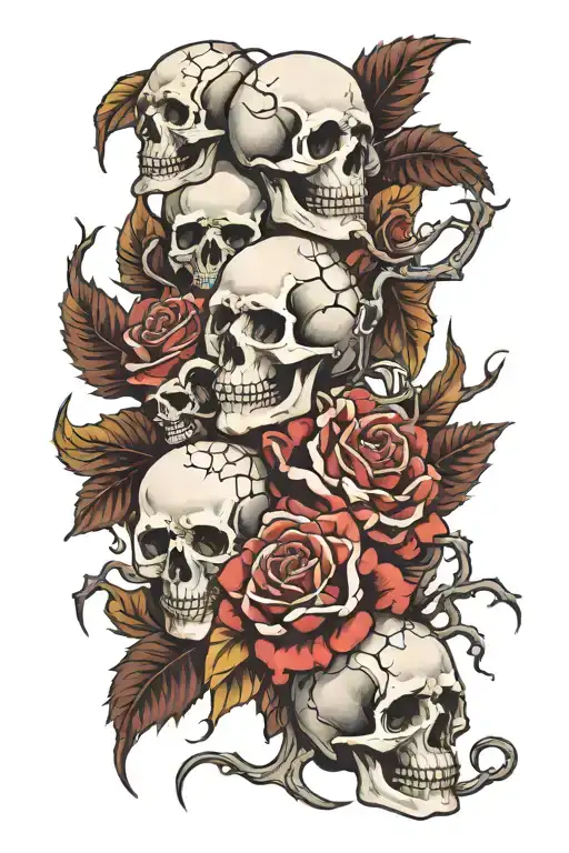 thorns, misery in waking hours, burgundy, rotten souls, drag em' to the river, evil, skulls, death, depression, hopeless tattoo design idea