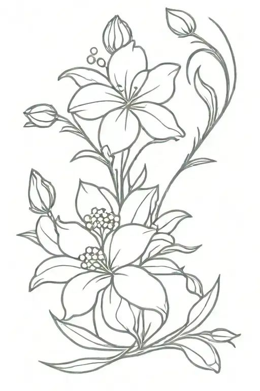 carnation, daisy, lily of the valley, aster flower bouquet intertwined  tattoo design idea
