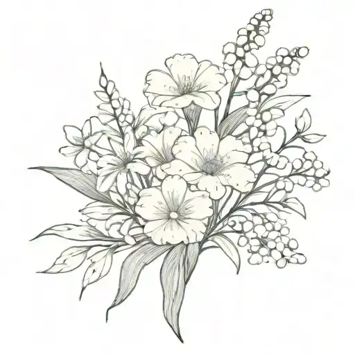 carnation, daisy, lily of the valley, aster flower bouquet  tattoo design idea
