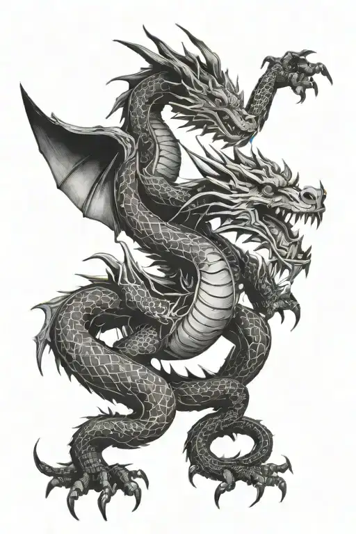 Full length dragon in hands tattoo design idea