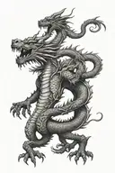 Full length dragon in hands tattoo design idea