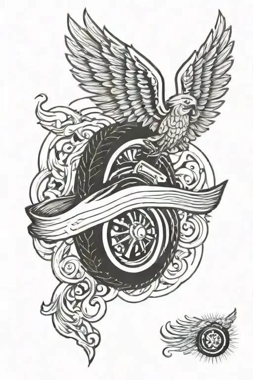 tire with wings tattoo design idea