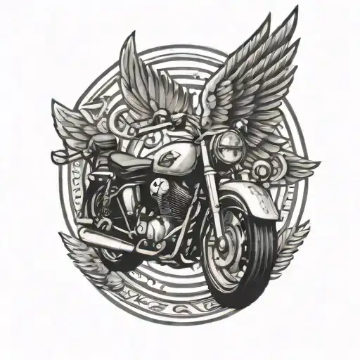 motorcycle wheel with wings spread tattoo design idea