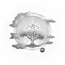 tree of life with sun and moon above the tree tattoo design idea