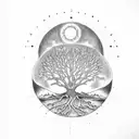 tree of life with sun and moon above the tree tattoo design idea