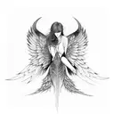 fallen angel into black line tattoo design idea