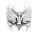fallen angel into black line tattoo design idea