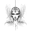 fallen angel into black line tattoo design idea