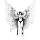 fallen angel into black line tattoo design idea