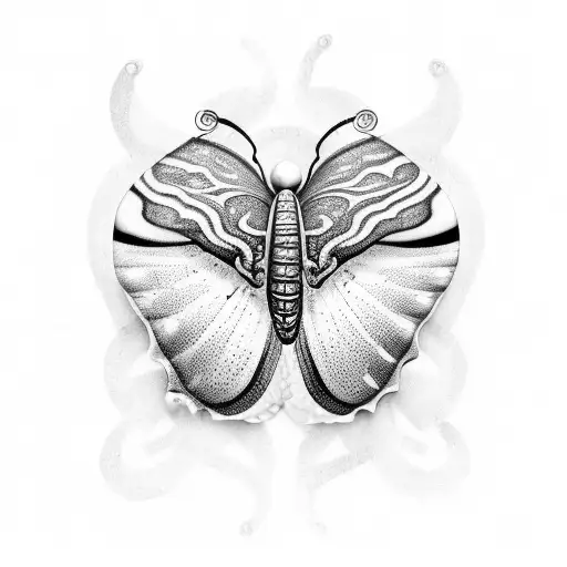 A sea shell transforming into a butterfly tattoo design idea
